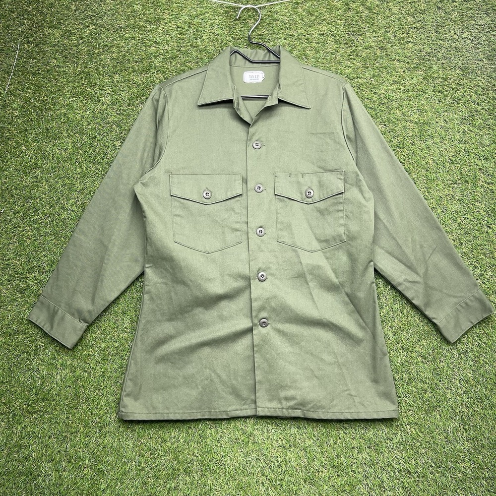 Vintage Military OG 107 Button Up Shirt 15.5x31 Fatigue Vietnam 70s Utility